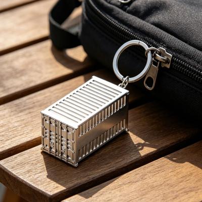 Container Shaped Keychain Pendant Metal Key Chain Logistics Foreign Trade Themed Keyring Compact Bag Charm Accessories