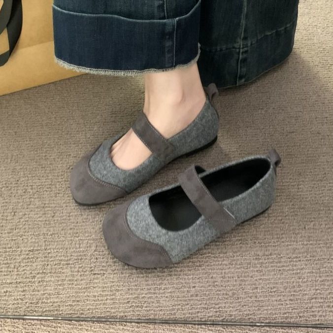 Gray Nizi round head small fragrance light mouth flat-soled single shoes women's 2025 autumn and winter new soft-soled skirt Mary Jane shoes