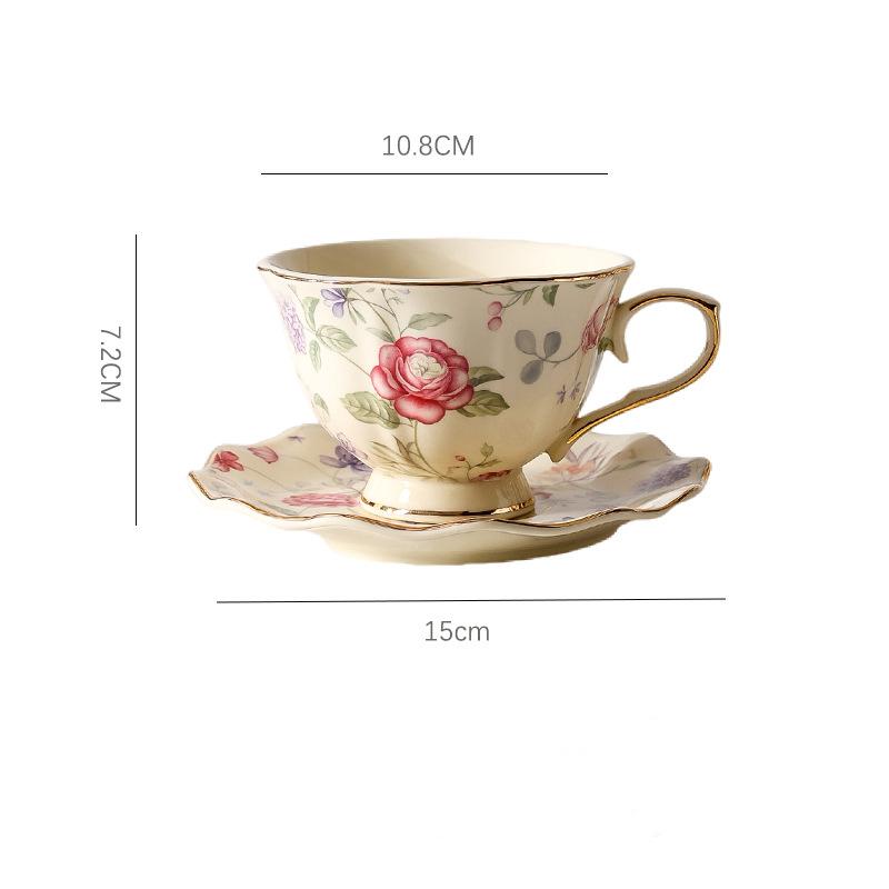 Large Tea Cup with Saucer 250ml Vintage Floral Ceramic Coffee Cup Rose Tea Cup Elegant Coffee Cup with Gold Trim