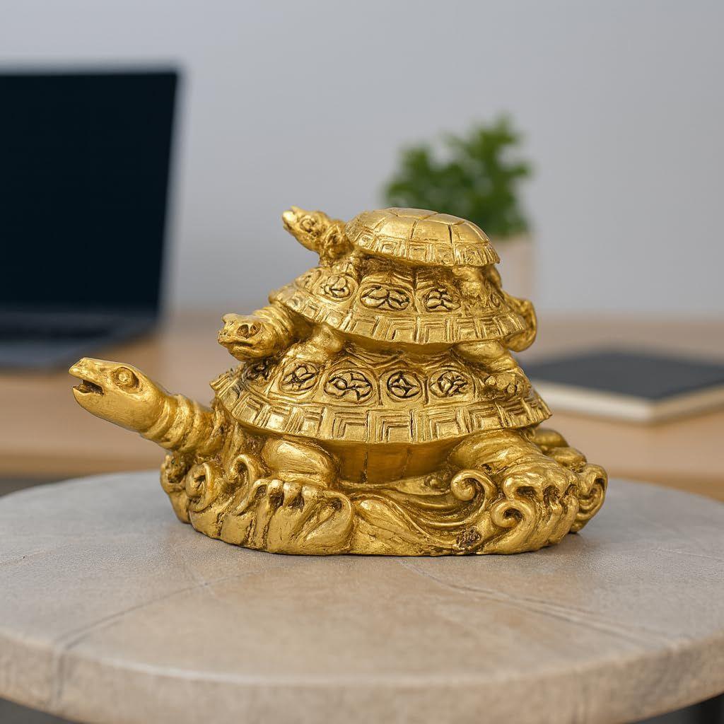 HindCraft Vastu Item | Feng Shui Golden Turtle with Coins | Good Luck Symbol