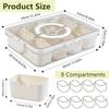Large 8-Compartment Clear Divided Serving Tray with Lid,Handle,Airtight Food Storage Container,Removable Compartments