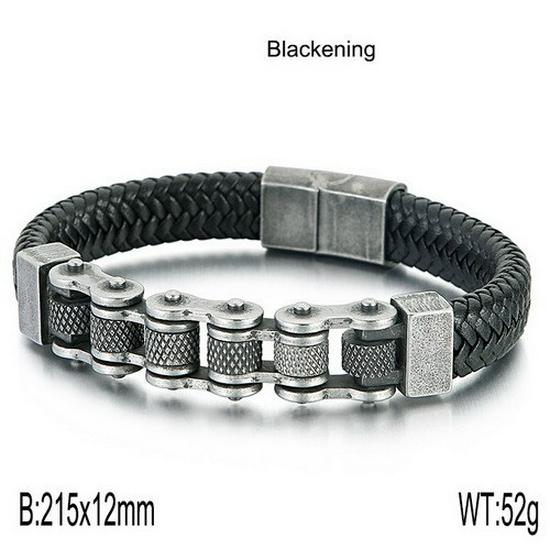 European-American Punk Bicycle Chain Titanium Steel Bracelet with Woven Cowhide In Stainless Steel Motorcycle Design.