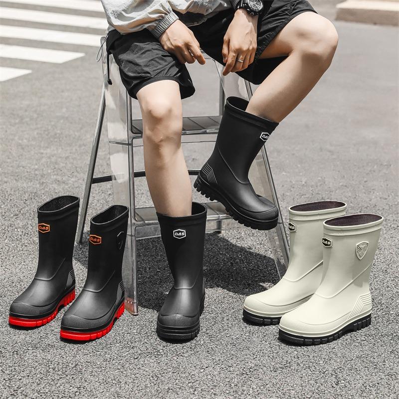 New thick-soled medium tube rain shoes men's non-slip waterproof shoes fashionable outdoor water boots warm rain boots rubber shoes men