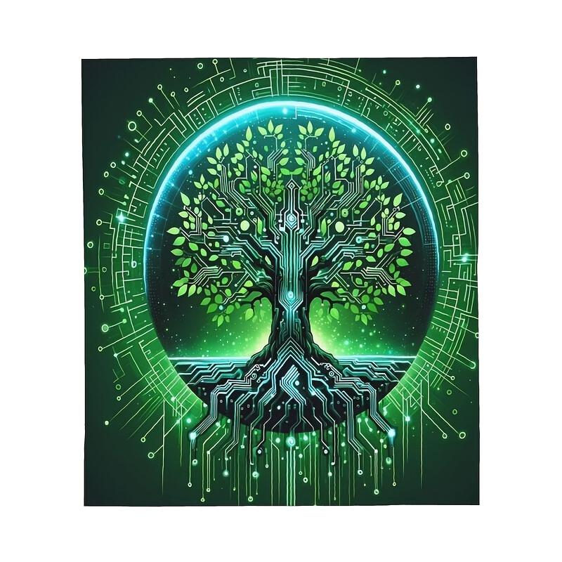Vibrant Digital Tree Flannel Blanket – Soft, Warm, Lightweight, Machine Washable,All-Season Comfort for Bedroom,Dorm,Car,Outdoor