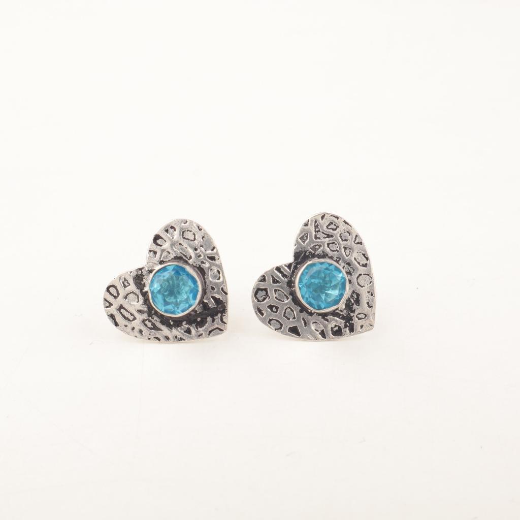 Swiss Blue Topaz Gemstone 925 Sterling Silver Jewelry Handmade Stud0.6" For Gift EE-143-7