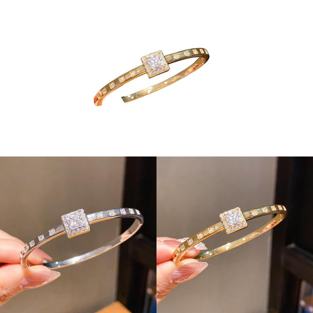 Gold Plated Zircon Square Bracelet With Geometric Design For Elegant Women