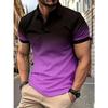 Colour blocking gradient tops daily casual lapel short sleeve polo shirt man