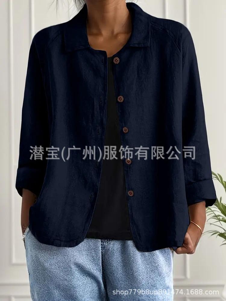 Women's Gray Cardigan with Notch Lapel and Brown Buttons