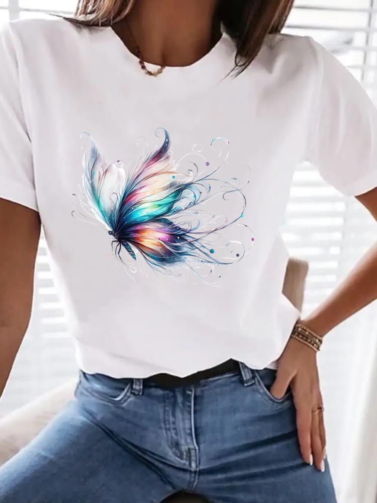 (Asian Size) Tee Top love heart trend 90s Women Clothing T Shirt Woman Print Fashion Female Short Sleeve Graphic T-shirts