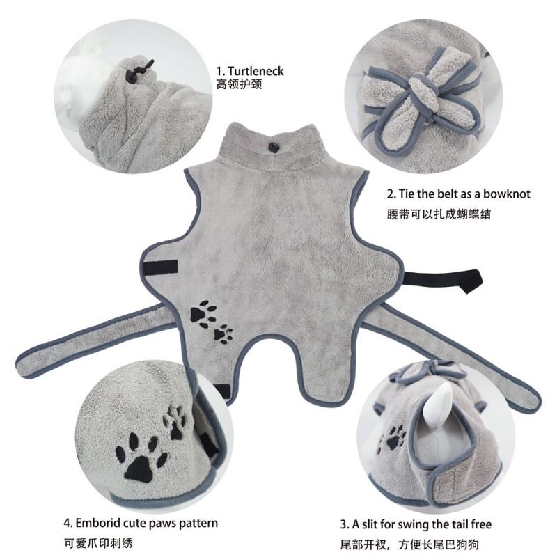 Super Absorbent Coral Fleece Dog Bathrobe Winter Warm Pet Robe Small Medium Large Breeds