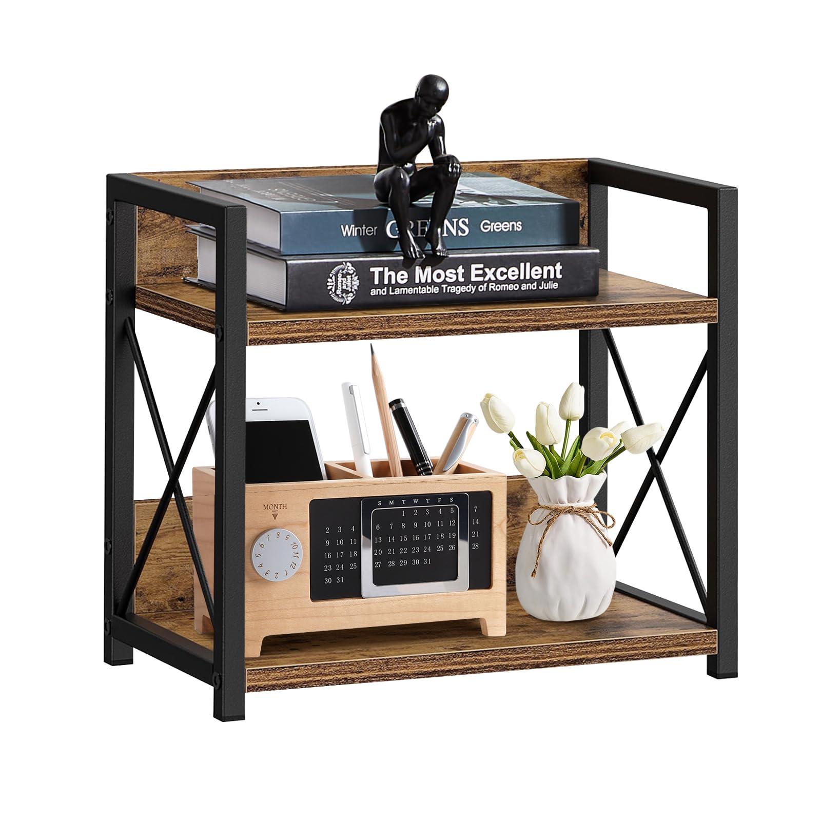 

THCTYRP Desk Desk Kitchen Spice Computer Tabletop Wood Grain Width Depth Height Rack, 2-Tier, Storage, Storage, Rack, Stand, Shelf, Finish, Steel, коричневый
