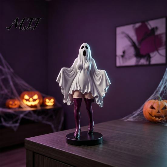 Artistic Ghost Ornament for Bar Decor Gothic Lady Sculpture, Halloween Resin Shrouded Woman Figurine, Mythical Desk Accessories Home Desktop Computer