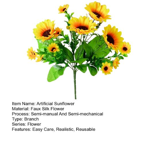 Artificial Sunflower 13 Head Realistic Fake Silk Flower Home Office Wedding Party Table Centerpiece Indoor Outdoor Faux Bloom Decoration
