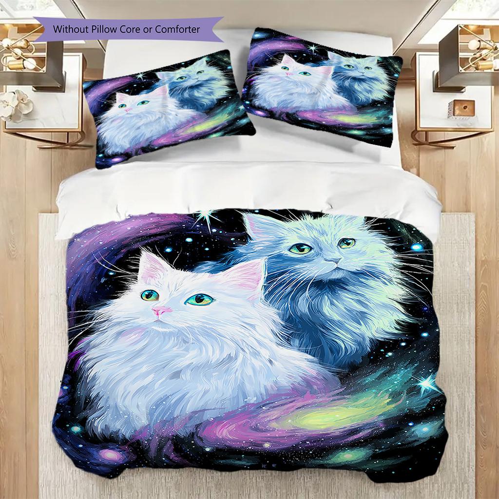 Katzenmuster Bettwäsche Steppdecke Set Bettbezug Kissenbezug Heimdekoration Geburtstagsgeschenk (1 Bettbezug + 2 Kissenbezüge, ohne Füllung)