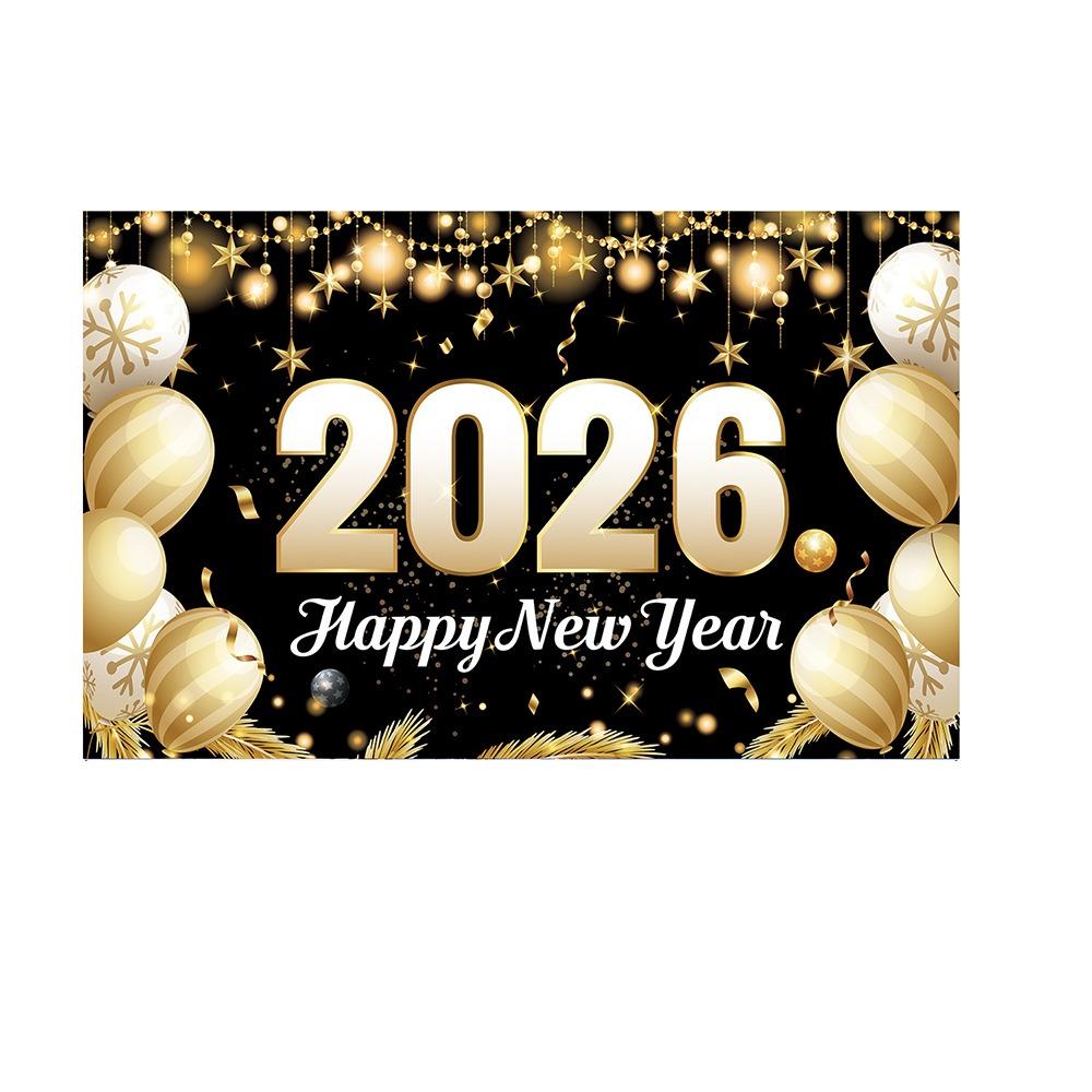 Black Gold 2026 New Year Backdrops Colorful Balloon Photo Background Party Background  Photo Studio