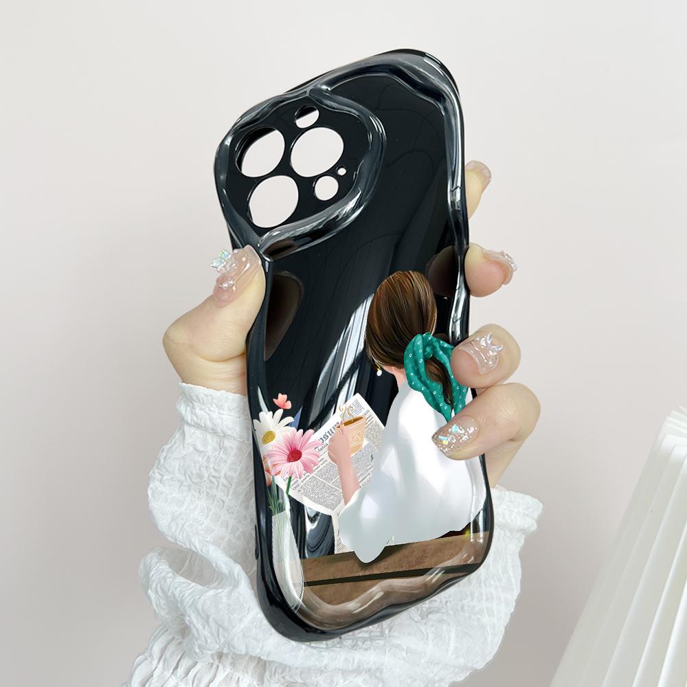 Carcasă cu textura cremă cu model de desene animate cu margine ondulată Husă din silicon moale pentru telefon pentru Xiaomi Redmi