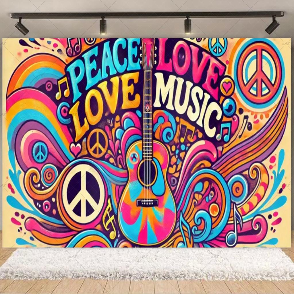 Stile Bohémien Colorato Hippie Bus Tema Sfondo per Compleanno Pace E Amore Decorazioni per Feste Stampa Tie Dye Sfondo in Vinile Regali