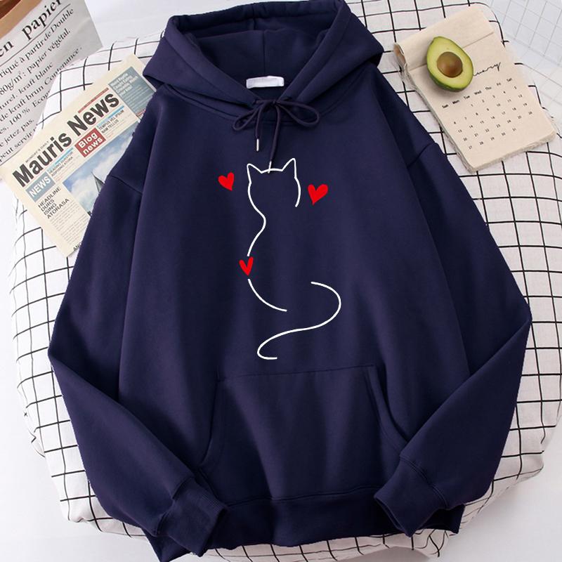 Autunno Inverno Manica Lunga Tasca a Marsupio Felpe Casual da Donna Grafica Vintage Felpa con Stampa di Gatto Divertente Felpa con Cappuccio Abbigliamento con Cappuccio