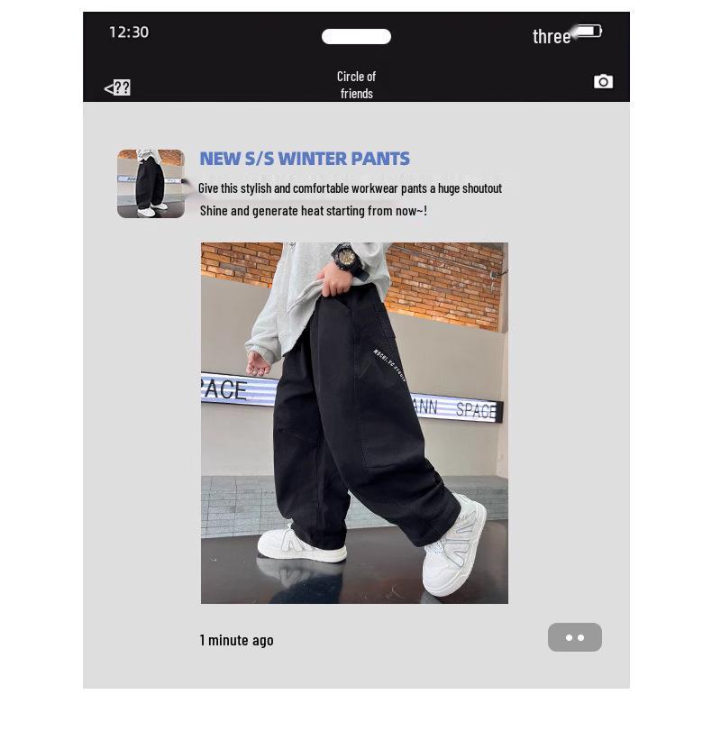 Boys' Fleece-Lined Wide-Leg Overalls for Teens - Trendy Casual Autumn Wear