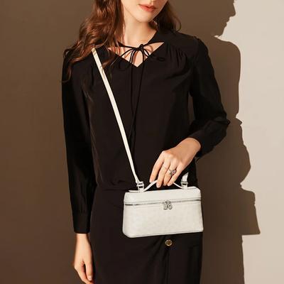 Bolso Lonchera de Cuero de Moda Versátil Cuero de Avestruz Bolso de Hombro Cruzado Bolso de Mano