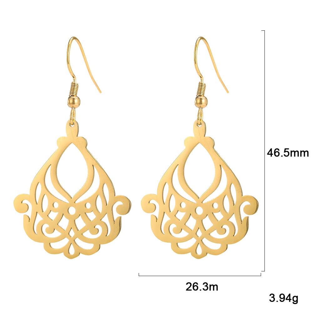 Filigree Dangle Drop Earrings Bohemian Stainless Steel Black Gold Hollow Vintage Pendant Earrings for Woman Gifts