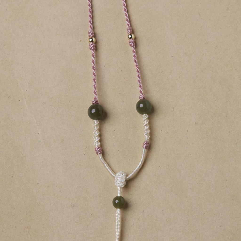 Handmade Woven Hetian Jade Adjustable Pendant Necklace