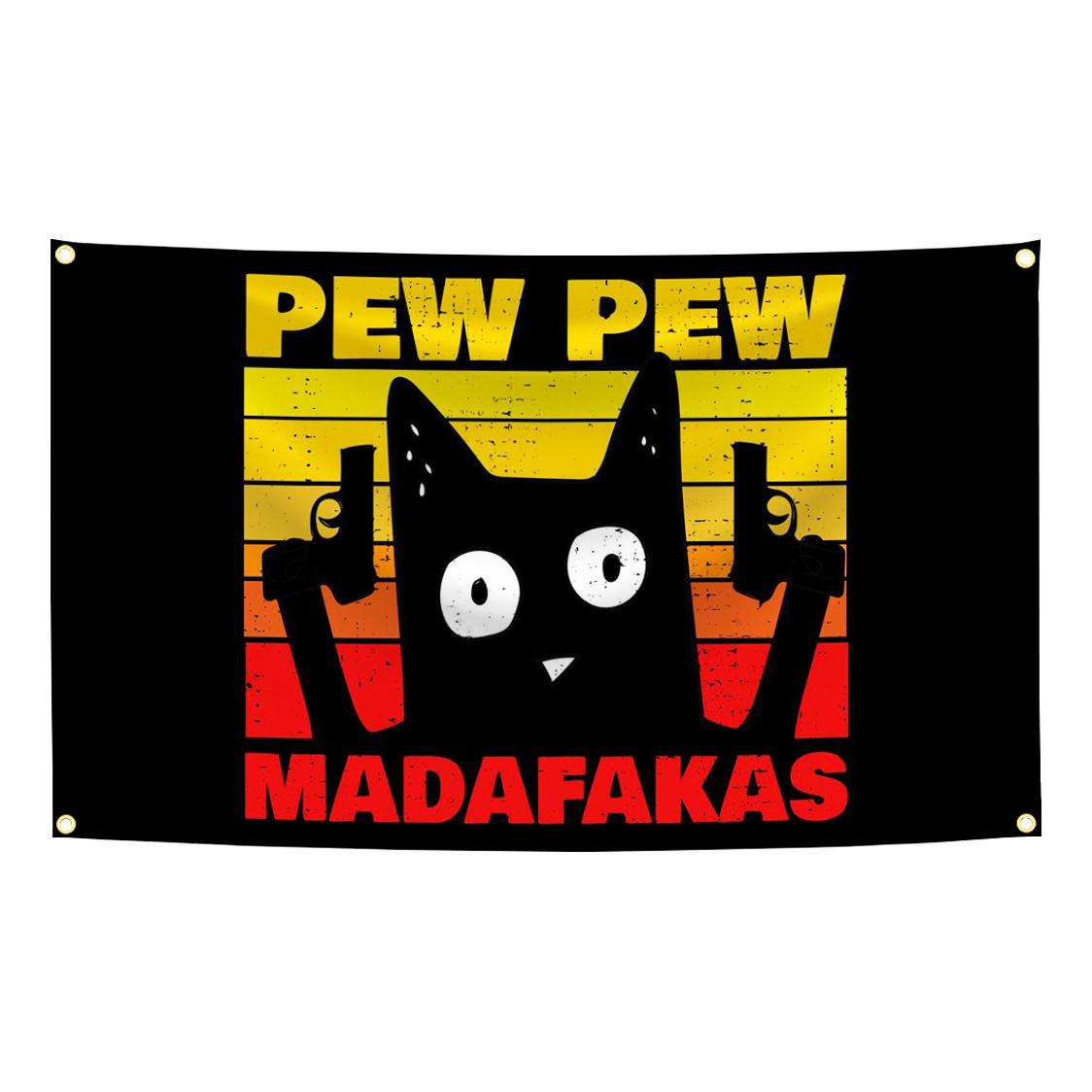 90X150Cm Pew Pew Madafakas Gun Tactical Morale Badge Patch Black Cat Flag Tapestry Banner Wall Art Out Door Decoration 60x90cm24x35in