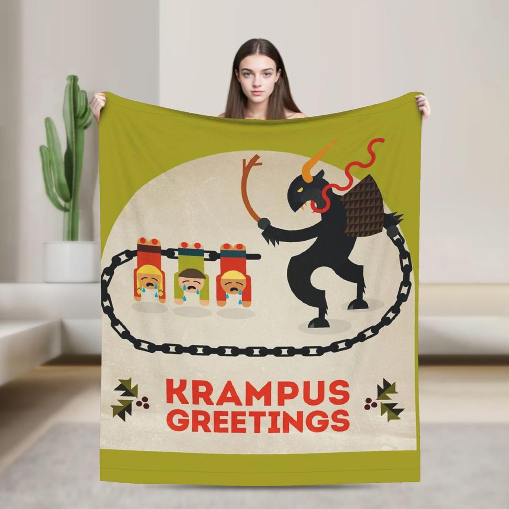 Soft Blanket Travel Office Merry Krampus Horror Bedding Throws  Flannel Bedspread For Couch Chair Street Trend Sofa Bed Cover