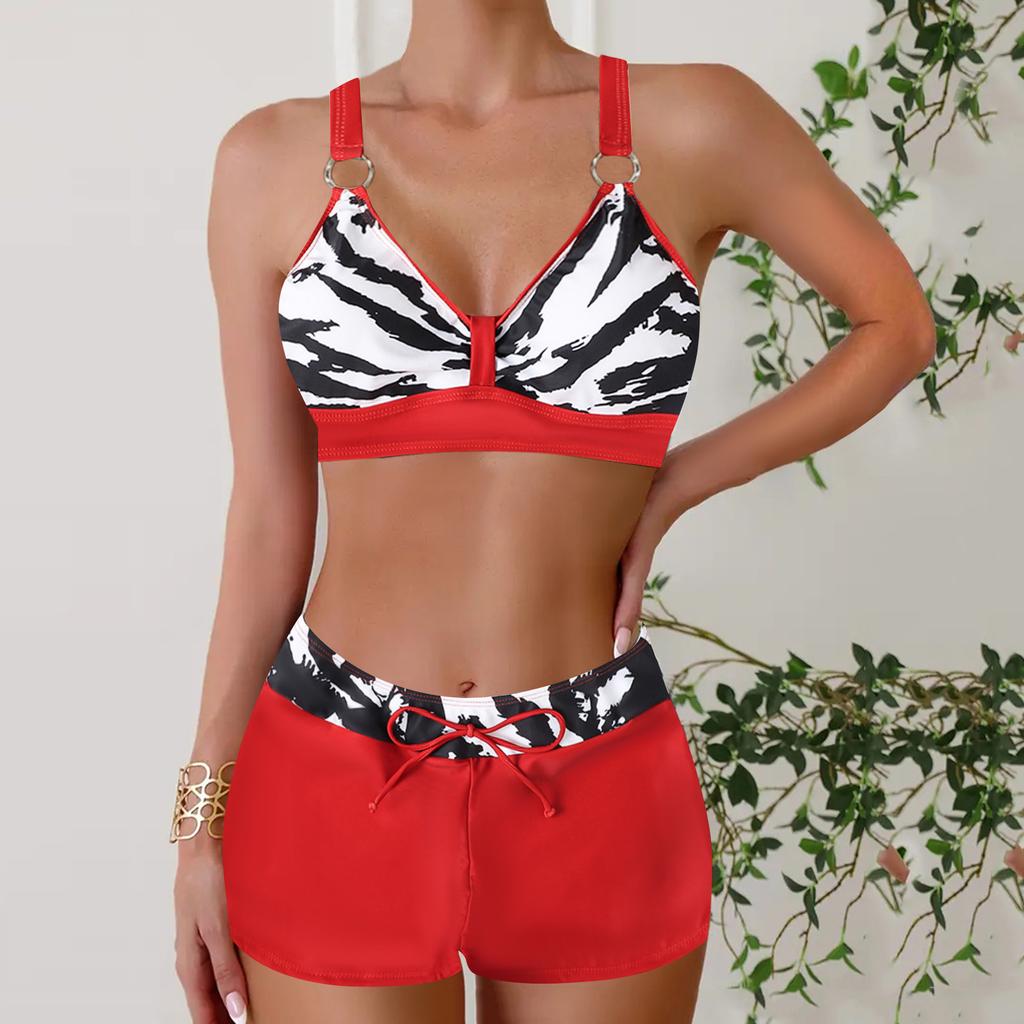 New flat-angle conservative color printing thin women's split bikini bikini swimsuit