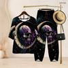 Women Plus Size Skull Printed Notch Neck Half Sleeve Top Cross Hem Pants Two Piece Set