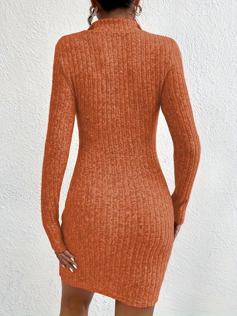 2025 Euro-American Autumn/Winter Women's Knitted Lapel Zipper Waist-Cinching Long-Sleeve Hip-Wrap Dress