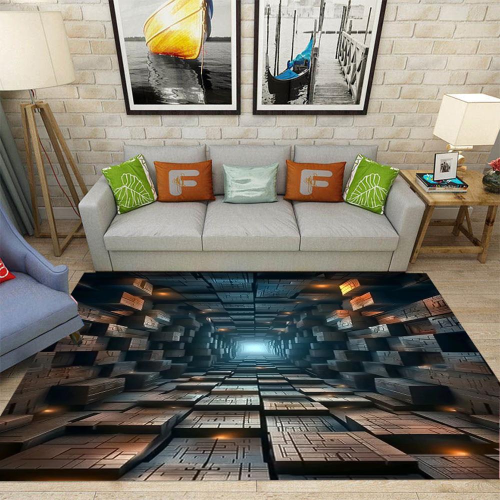 3D Hole Illusion Carpet Living Room Bedroom Esports Room Anti Slip Decorative Carpet Washable Home Carpet