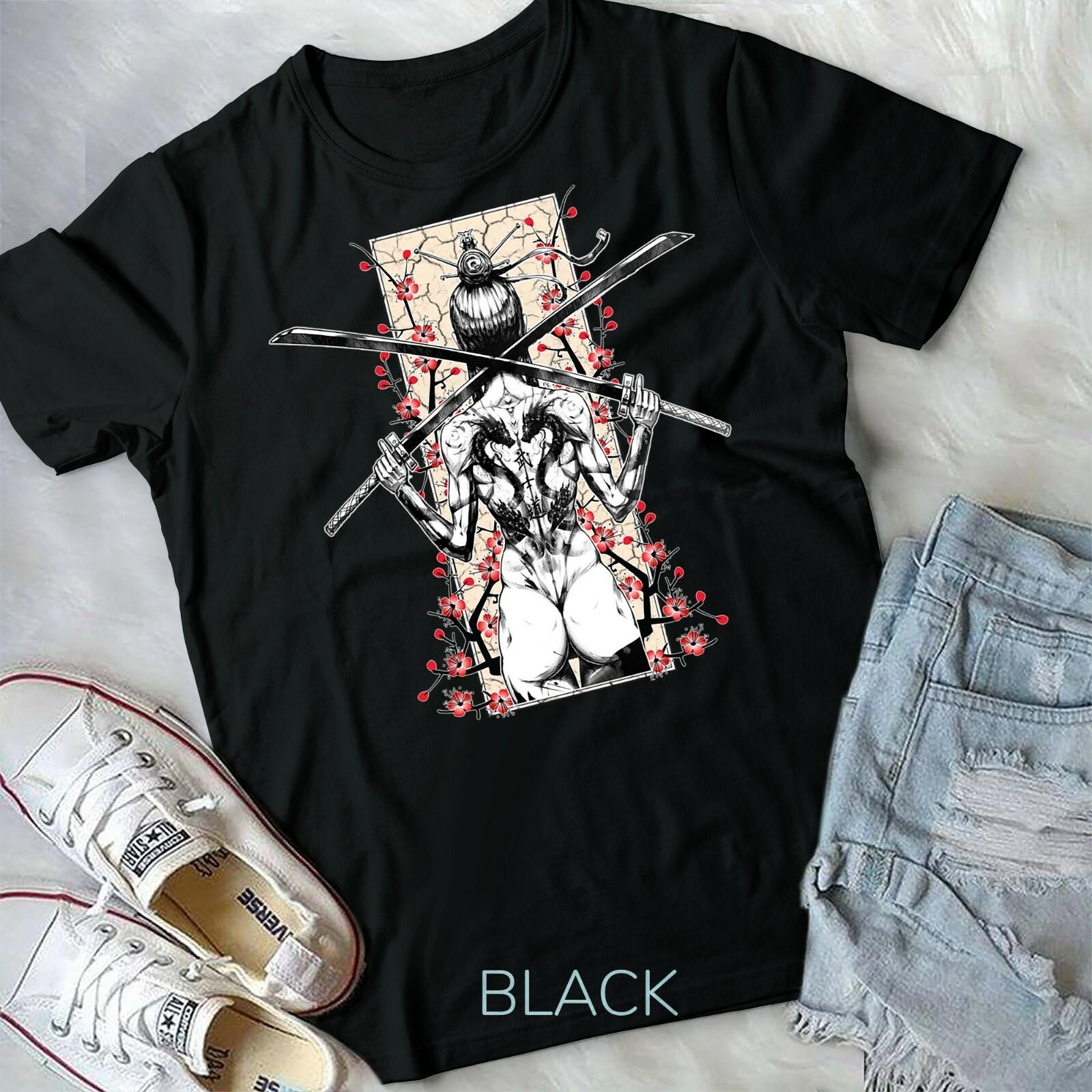 Japanese Samurai Girl and Vintage Sakura Cherry Blossom Gift Unisex Form T-shirt S