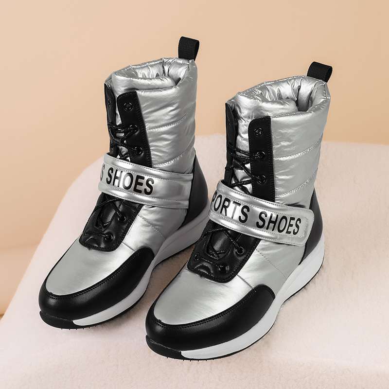 Krazing Pot Microfiber Down Boots Winter Shoes Med Heels Size 44 Wedges Super Size Snow Boots Hook Loop Mixed Color Keep Warm Mid-calf Boots
