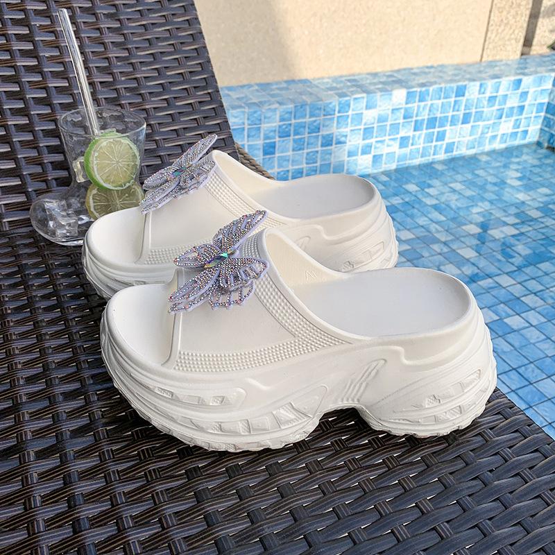 Thick bottom heightening one-word drag women's summer versatile new fashion non-slip home indoor beach cool slippers