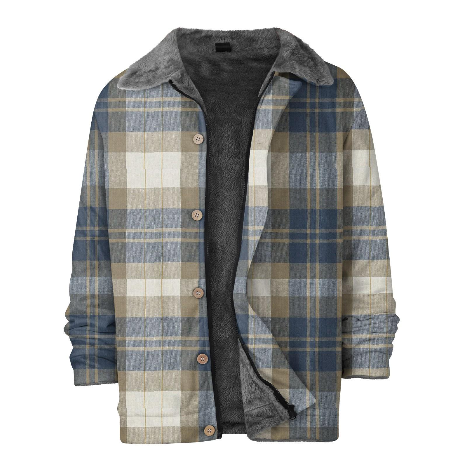 

Мужская куртка на флисовой подкладке, повседневная утолщенная куртка с клетчатым принтом на молнии, зимнее теплое теплое уличное пальто L