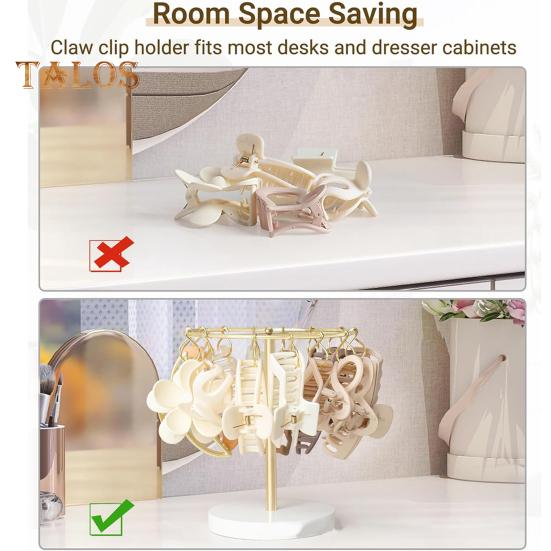 Hair Claw Holder with 16 Removable Hooks Round Base Easy Installation Store Hair Accessories Jewelry Holder