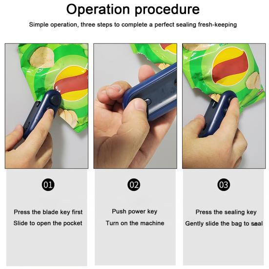 1 sett Bag Sealer Oppladbar Mini Forseglingsmaskin med Cutter Mini Heat Sealer for Chip Snacks Kjeks Bag
