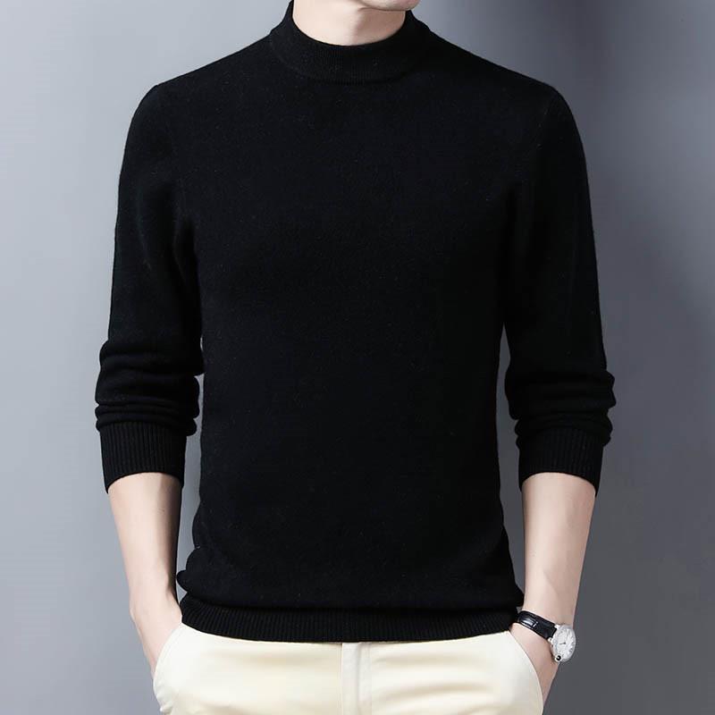 

Men s Trendy Thickened Pure Wool Long Sleeve Round Neck Sweater L чорний