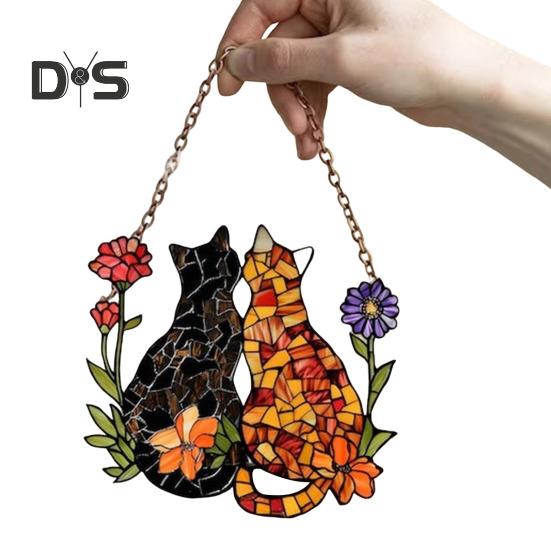 Colorful Cat Window Hanging Decoration Front Door Wall Hanging Acrylic Kitten Animal Ornament Pendant Christmas Festival Gift