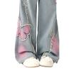 American Embroidered Butterfly Smudged Wide-leg Jeans Women's Spring and Autumn Straight-leg Pants