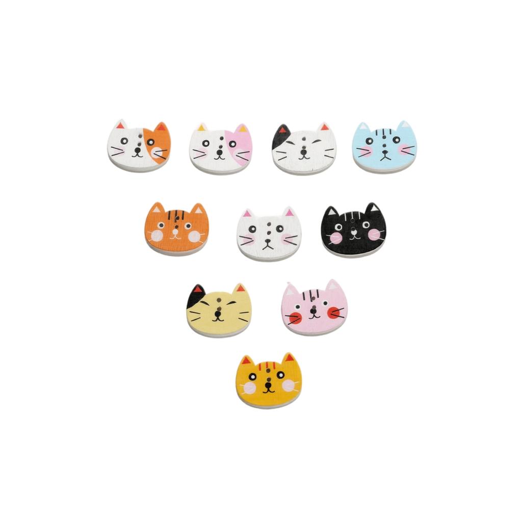 Wooden Cat Shaped Buttons Set for Sewing Crafting DIY Projects Suitable for Kids and Adults Multiple Designs Included