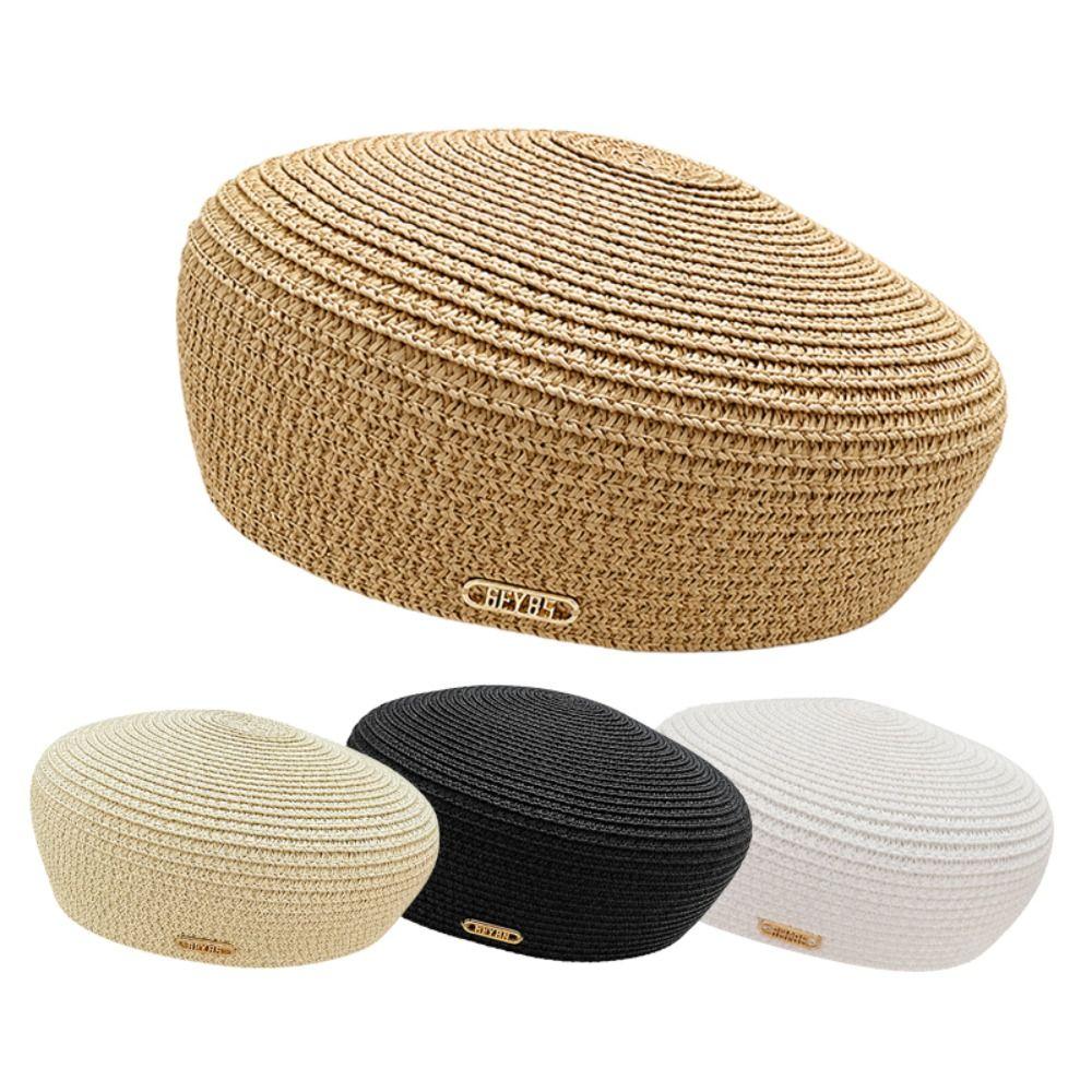 Solid Women's Straw Pillbox Hat Structured Crown Painter Hat New Round Dress Hat  Formal Occasions