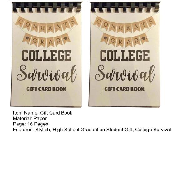 1Pc/2Pcs 16 Pages College Survival Gift Card Book College Students Birthday Gift Cards Organizer for High School Graduation Student Leaving Home Gifts