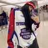 Women's Retro American Mesh Jersey with Street Print: Loose Long-Sleeved Dance Top