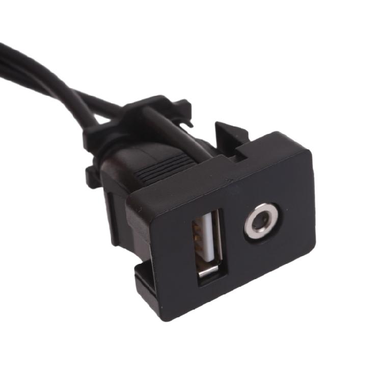 Practical USB Extension Cord Dashboard Panel Mount USB+ 3.5mm Port Plug