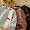 Men's Oversized Brown Suede Retro Round Neck Short-Sleeve T-Shirt