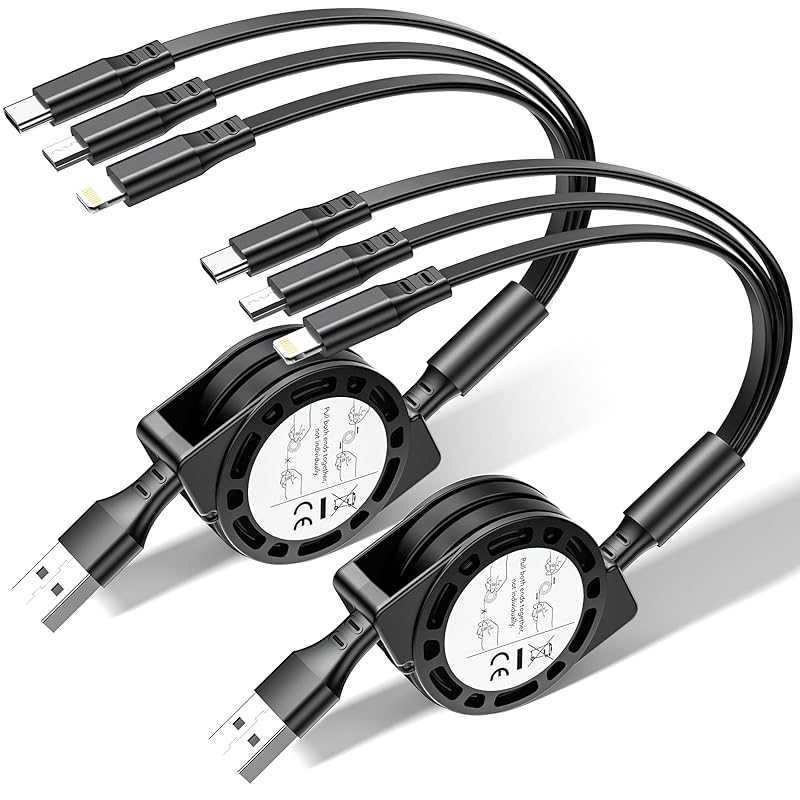 Multi Charging Cable(2Pack 4FT), 4 in 1 Charger Cable Nylon Braided Multiple USB Cable Universal Phone Charging Cord with Type-C, Micro USB, IP Port 2Pack 3.3FT Black