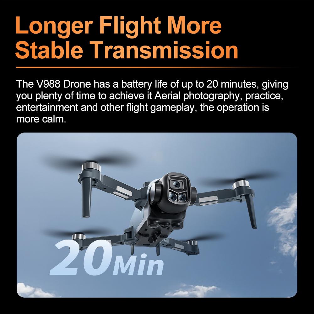 Nouveau Drone V988 8K HD Double Caméra 4K Télécommande Professionnelle avec Écran WIFI 5G Moteur Brushless Quadricoptère Pliable GPS