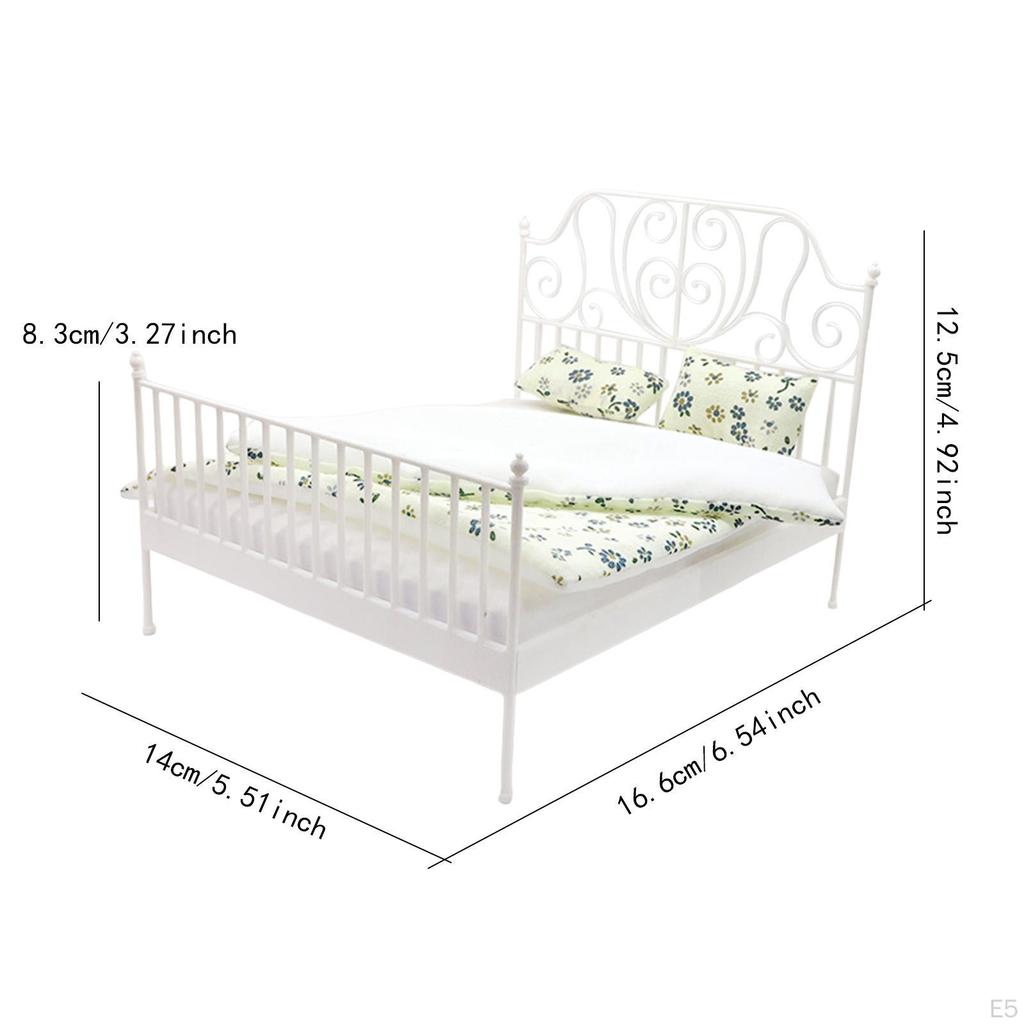 1/12 Double Bed Lifelike Life Scene Bedroom Micro Doll House Accessory Accessories for